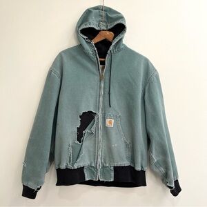 Vintage 90’s Carhartt Green Distressed Destroyed Full Zip Canvas Coat JR1035